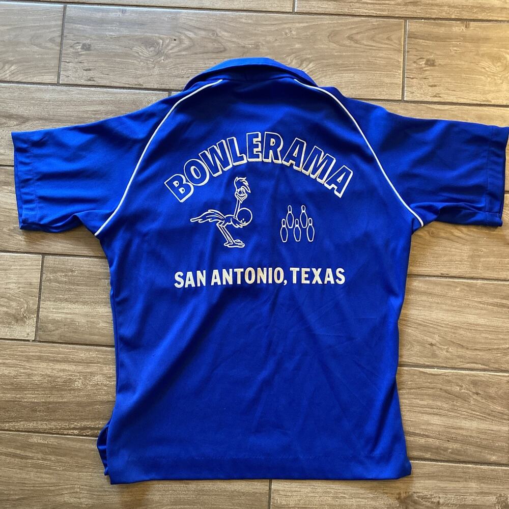 Vintage King Louie Bowling Blue Shirt Medium San Antonio Bowlerama Roadrunner
